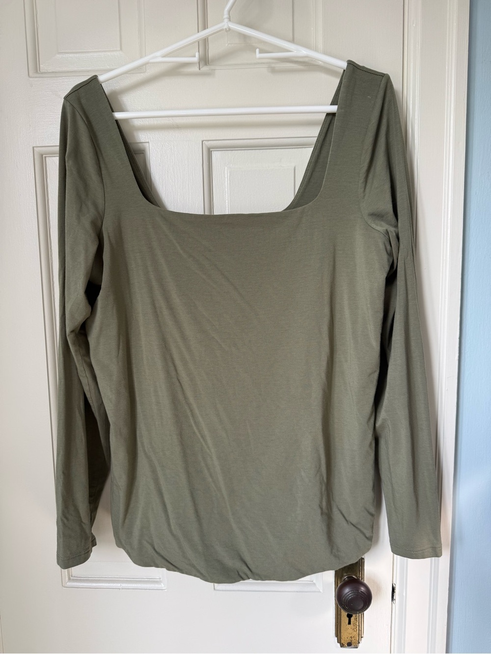 Soft & Stretchy Banana Republic Long Sleeve Square Neck Shirt - Olive